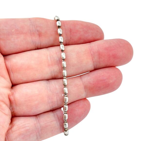Barrel Ball Beaded Bracelet | Polished Links | Vintage Sterling Silver 925 7.25" - Picture 1 of 6